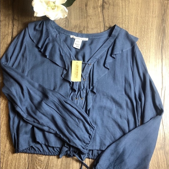 NEW Long Sleeve Womens Blouse Ruffled Lace Up - Picture 7 of 7